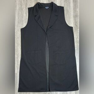 Olivia Blu Vest Black Collared Open Pockets Sleeveless Long Women's Size L